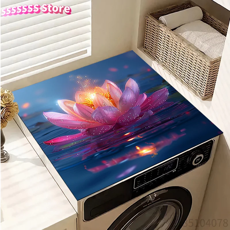 a Pink Lotus Flower Design Floating on Water, 6 Washer And Dryer Top Protection Mats, Washing Machine Dust Cover Mat, Kitchen Ad