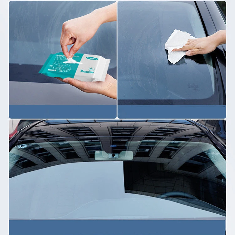 15PCS Car Oil Stain Cleaner Glass Oil Film Removal Wipes Front Windshield Cleaning Vehicle Window Powerful Decontamination