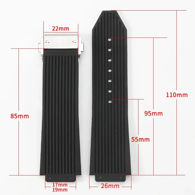 High-end Silicone Watchbands for Hublot Yubo Big Bang Classic Fusion Series Concave Convex Interface Sweatproof Strap 26x19mm