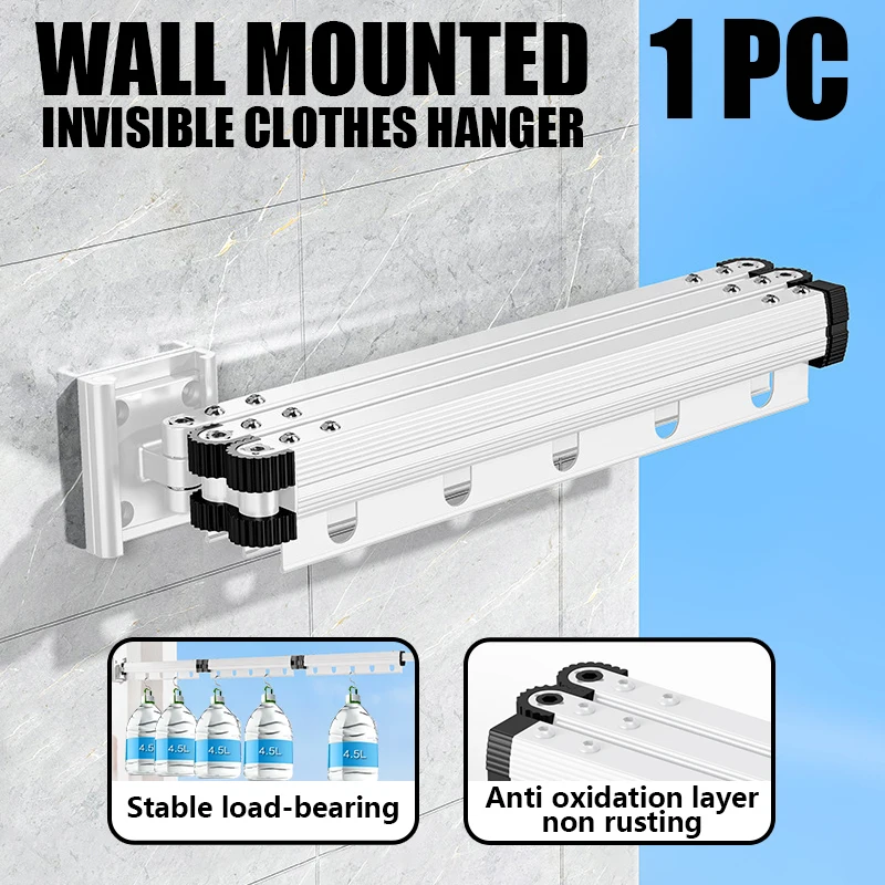 

1PC Foldable Shower Curtain Rod Set, Invisible Shower Curtain Rod Set,clothes Hanger Wall Mounted Invisible Clothes Hanger