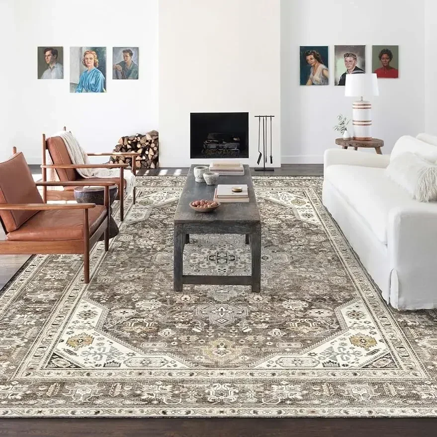 

HILORUUG Washable Area Rug 9x12 - Bedroom Living Room Large Indoor Rugs Soft Oriental Vintage Non-Slip Backing Stain