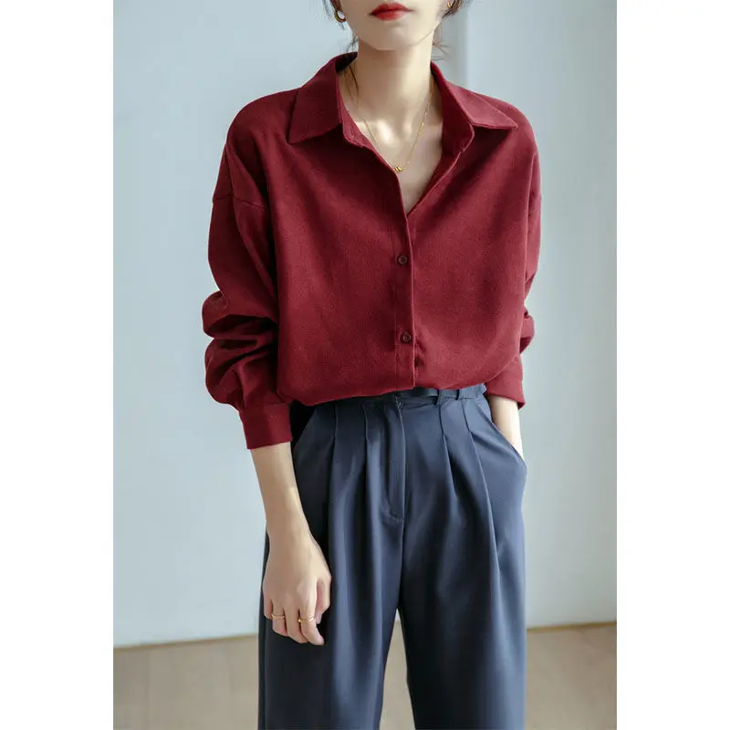 Herbst Winter Thiened Cord Long Sve Damen irt Vintage Brued Loose Base Layer irt Jaet Collar Button C...