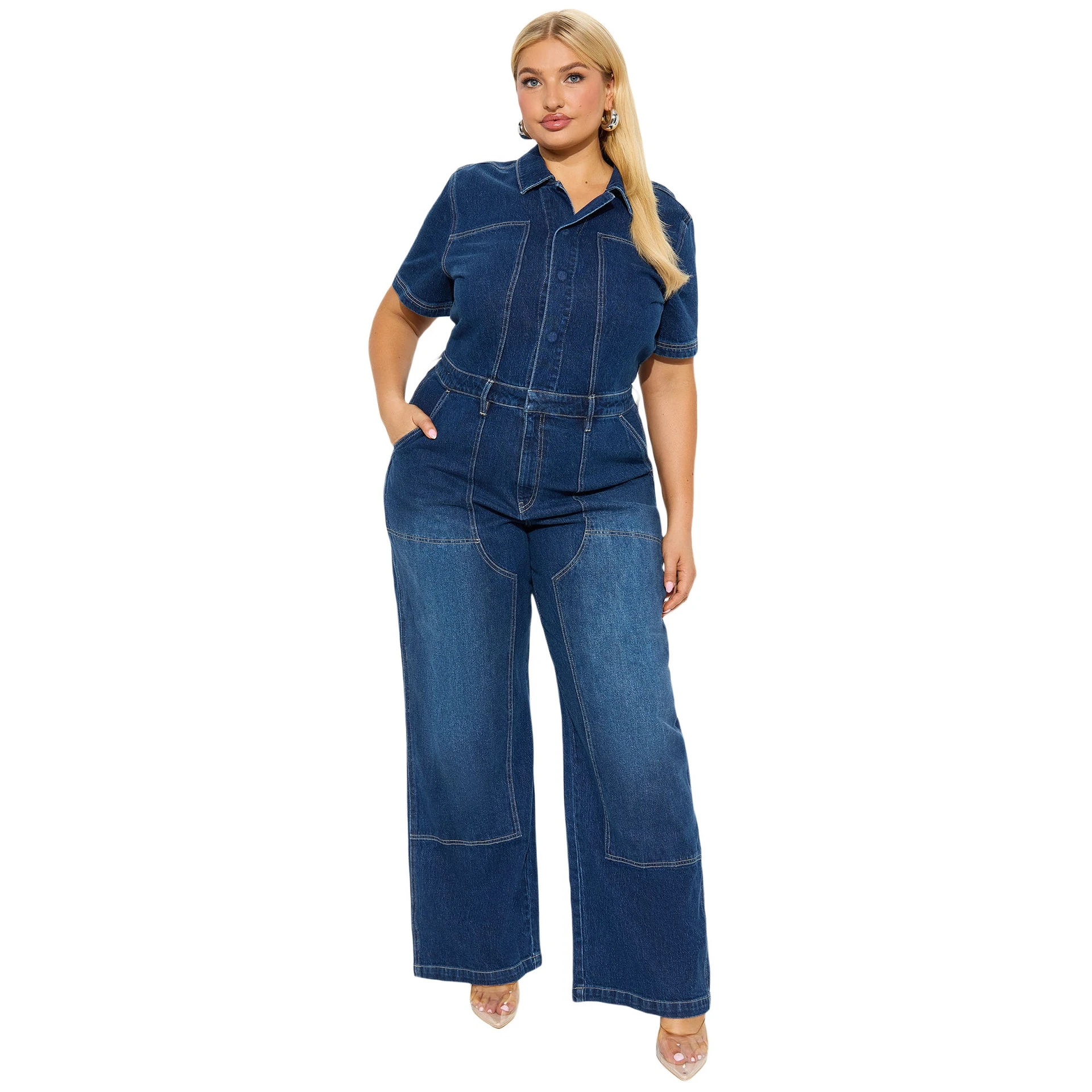 Plus size feminino denim macacão perna reta calças compridas meados de cintura mistura algodão regular fino temporada inverno importado