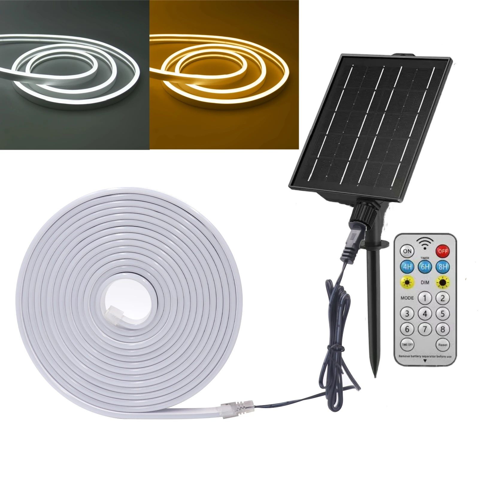 24V Solar Neon Light LED Strip With Remote Control 6X12MM IP67 Waterproof 2835 120LEDs/M Outdoor Garden Dimmable Lighting Sign