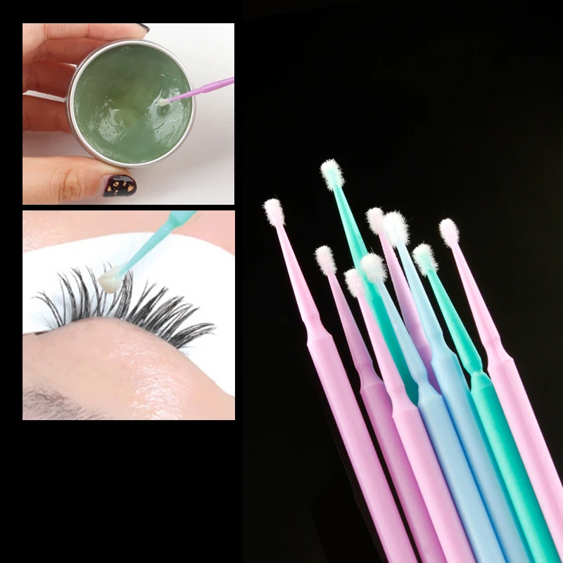 100pcs Disposable Cotton Swabs Colorful Eyelash Brushes Cleaning Swab Individual Eyelashes Extension Remover Microbrush Tool Kit