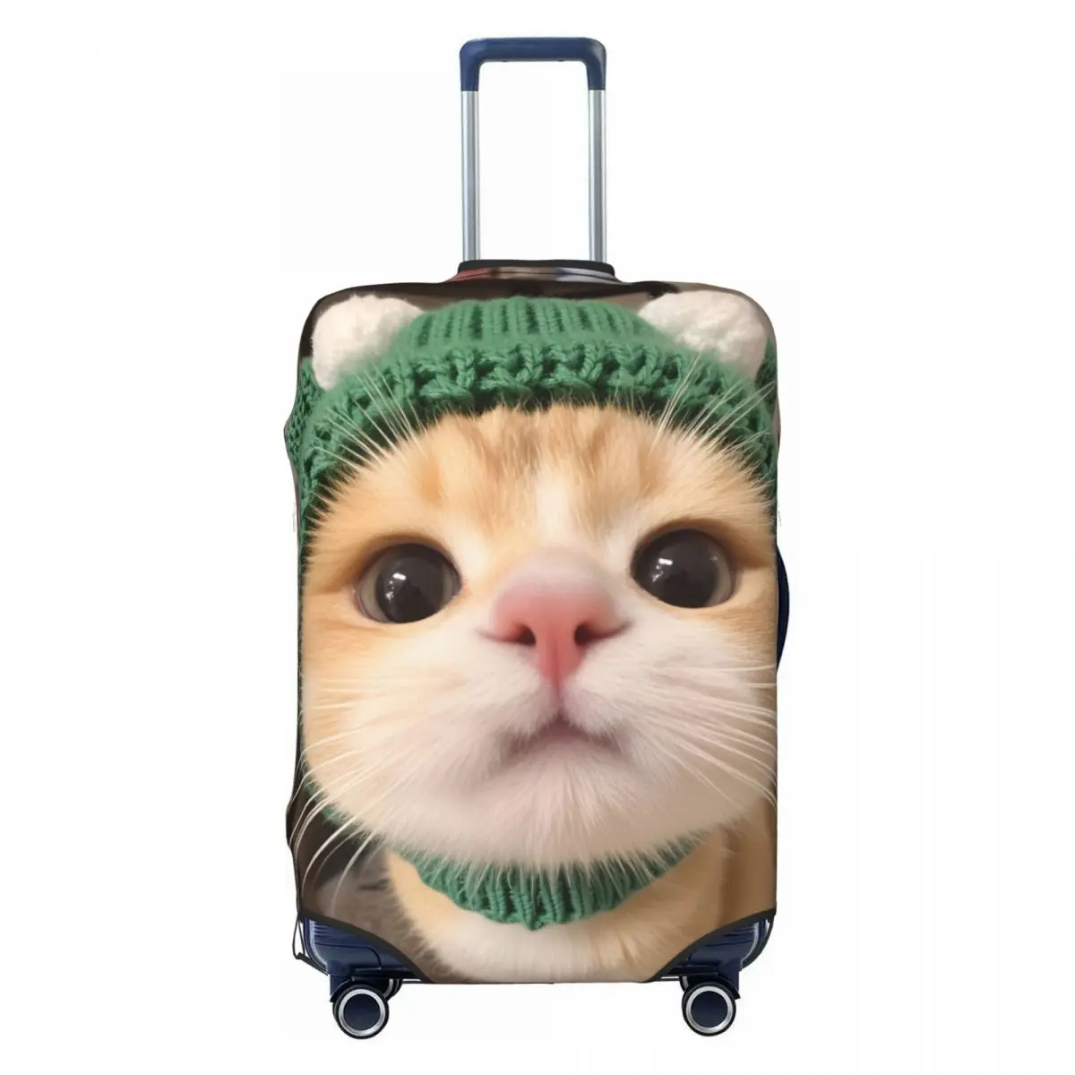 Kawaii Cozy Cat In Green Knit Hat Suitcase Cover Flight Cruise Trip Practical Luggage Supplies Protector