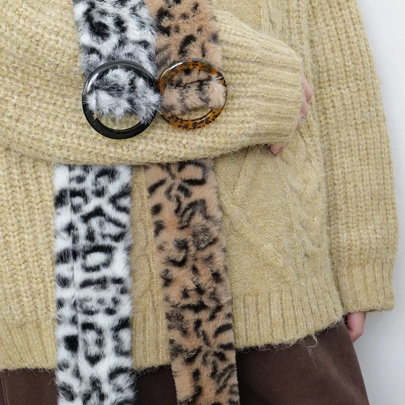 Leopard Print Fur Belt  Winter Warm Hip Hop Adjustable Waistband Y2K Aesthetic 2000s Jeans Punk Personality Grunge Waist Belt