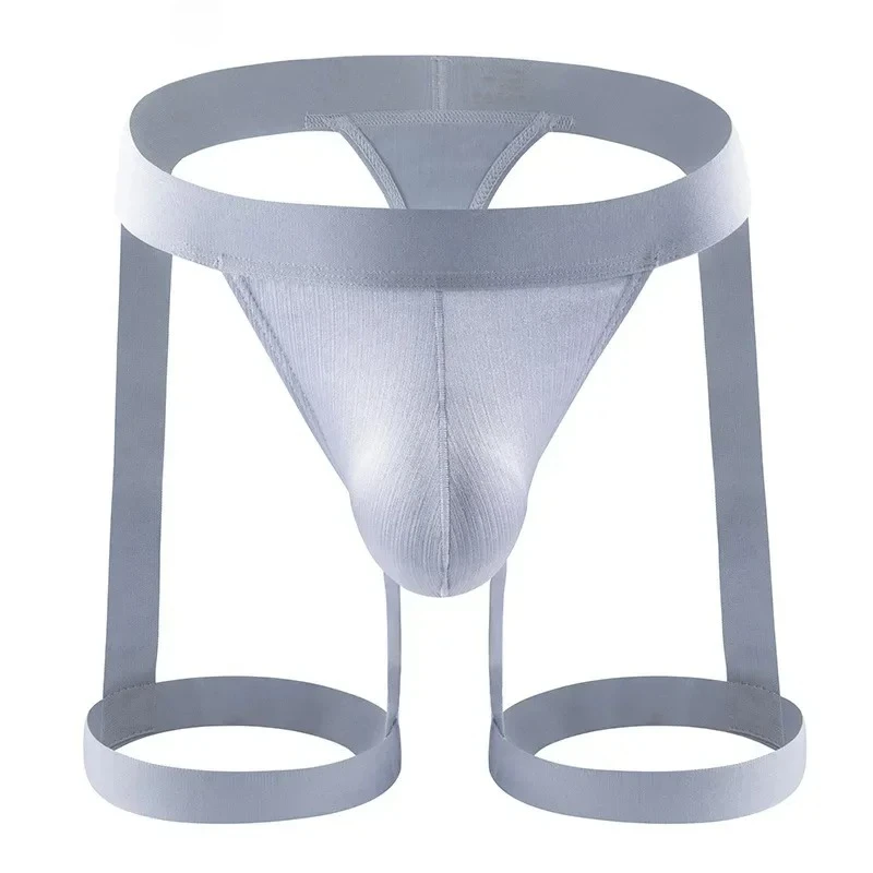 Men's Bulge Jockstrap Ice Silk Hollow Out U Convex Pouch Briefs Backless Underpants Gays Erotic Legs Bandage Open Butt Underwear