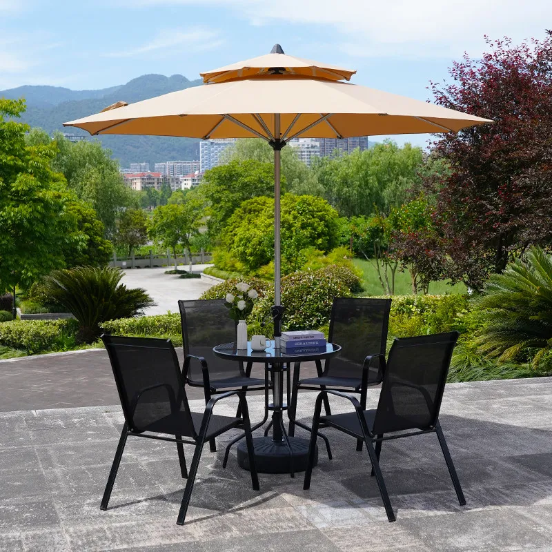 Outdoor Sunshade Garden Leisure Umbrella Central Pole Large Camping Courtyard Half Umbrella Cafe Stall Table Chair