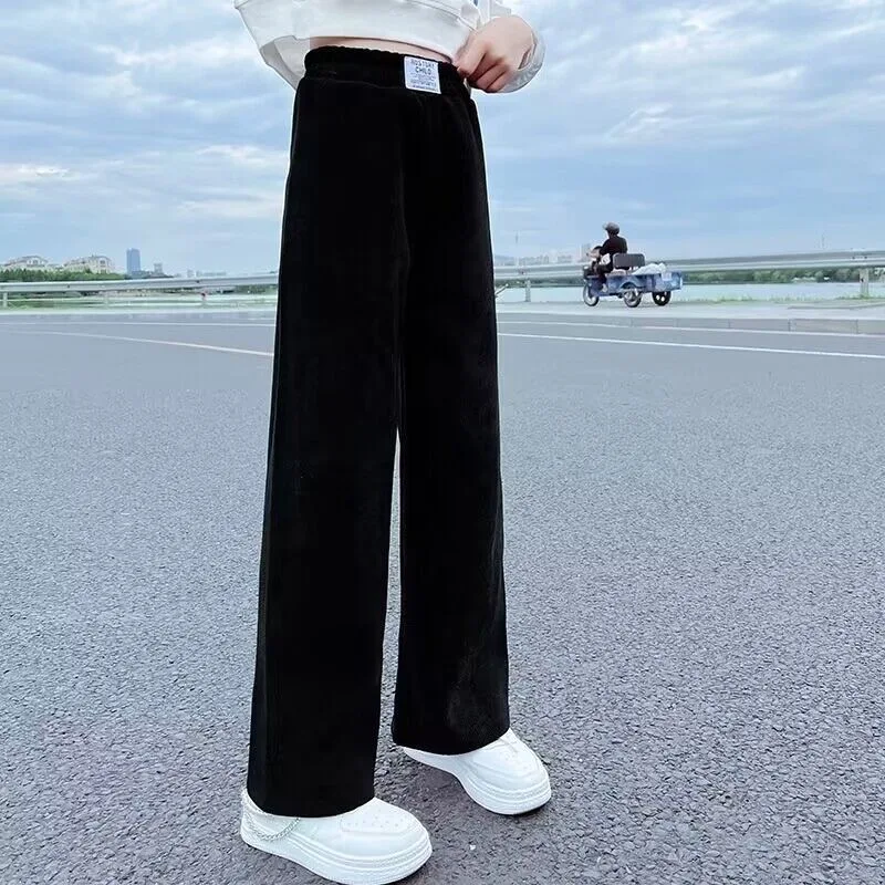 1pcs Autumn Winter Girls Thickening Wide Leg Pants Children\'s Corduroy Casual Straight Pants Kid Trend Slimming Long Trousers