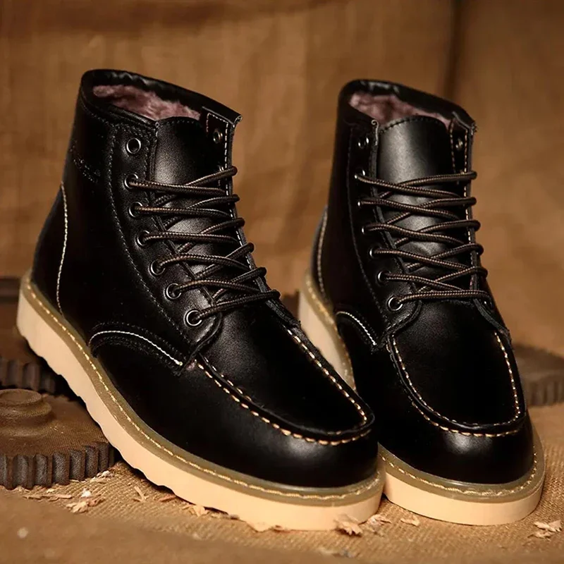 

Зимние мужские ботинки Кожаные теплые мужские зимние ботинки на меху Водонепроницаемые мужские ботильоны ручной работы Нескользящие высокие мужские рабочие туфли
