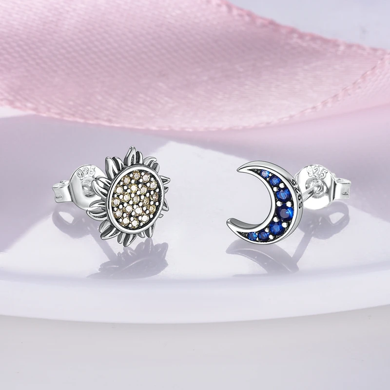 Classic Design 925 Sterling Silver Hoop Earrings Planet Galaxy Sun Moon Fit Teens Women Female Party Drop Earrings Jewelry Gifts view 2