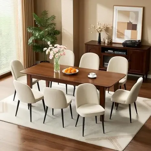 Upholstered Dining Chairs Set of 8, Comfortable Chenille Fabric Kitchen Chairs with High Back & Metal Legs, Modern