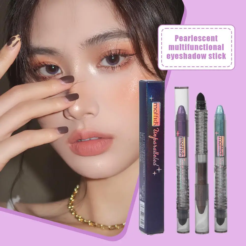 両端アイシャドウスティックブラシ真珠光沢持続防水アイシャドウペンシル輪郭ポータブルメイクアップ化粧品