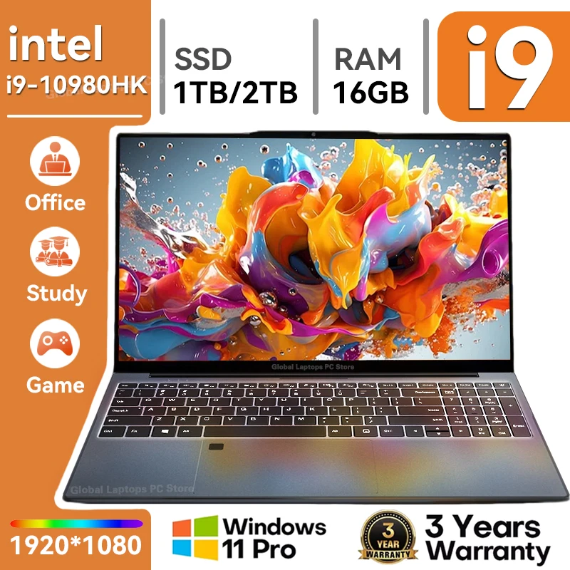 15,6' Intel Core I9 10980HK Laptop Computer Windows 11 Pro 16GB RAM 1TB SSD M.2 Notebook PC Gamer Tragbare Laptops Gaming Büro