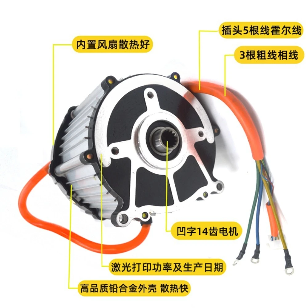 14 Teeth Spline Shaft Pure Copper BLDC Motor Accessory 48 60 Volt 1000 Watt For Cargo Electric Tricycle Refit