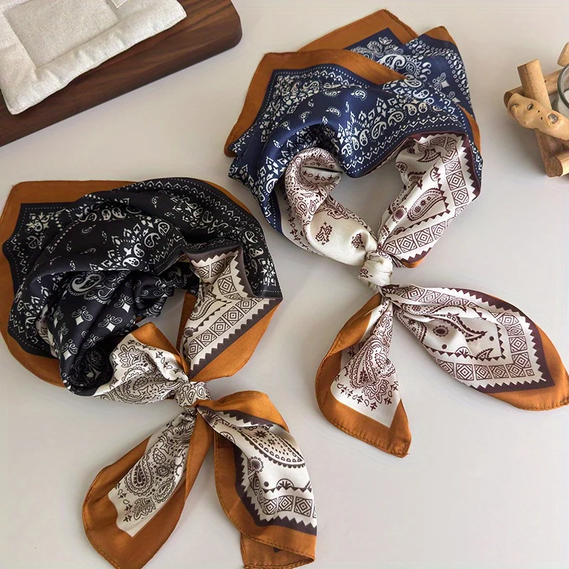 الأمريكية الألفية التوابل فتاة نمط عقال وشاح الرجعية الكاجو زهرة الرقبة أدفأ وشاح الزخرفية وشاح حريري متعدد الوظائف #4