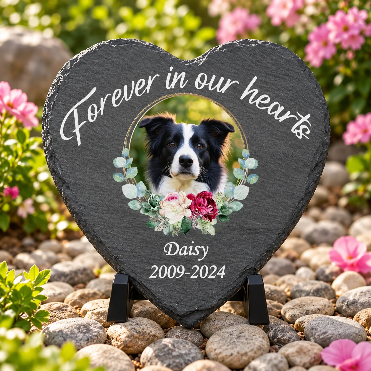 Personalized Heart-Shaped Pet Memorial Stone (with Stand) – UV Printed with Custom Photo and Text – A Tribute to a Beloved Pet