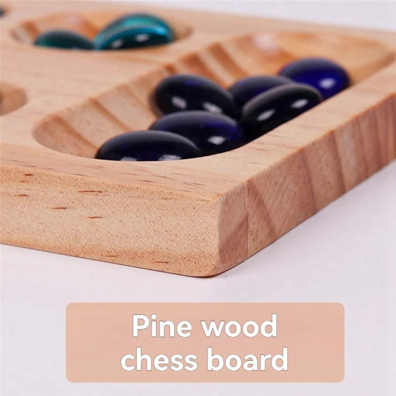 B78B-Foldable Wooden Mancala Board Game For Ages 7+ Multi-Color Beads Classic Strategy Game For Family, Party, And Travel