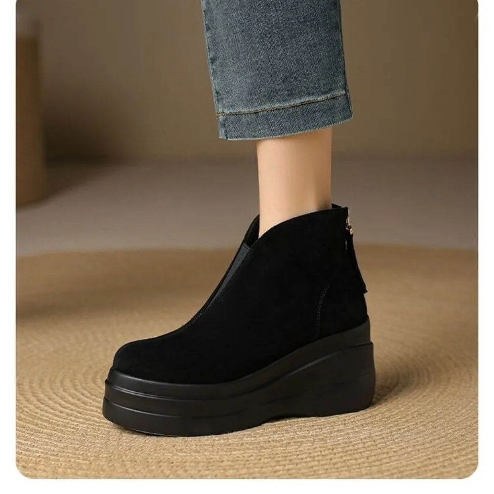 أحذية قصيرة عصرية على الطراز الأوروبي والأمريكية للنساء ، أحذية بكعب سميك بنعل متوسط ، أحذية برقبة بنعل سميك ، #2