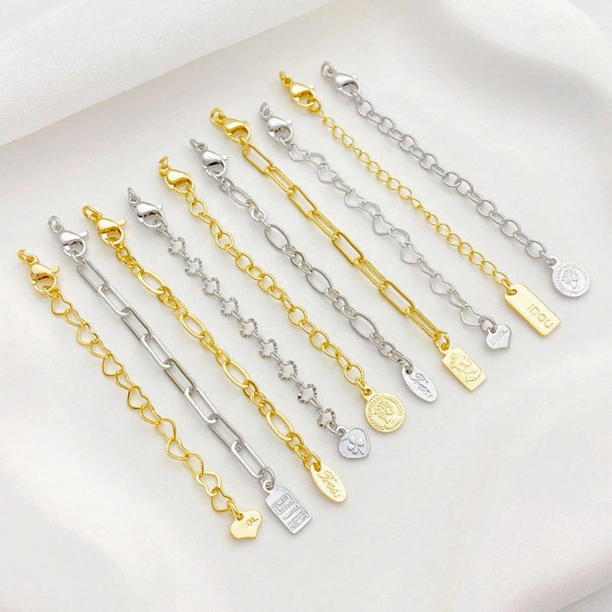 14K Gold Plated Oval Heart Rectangle Tag Extension Tail Chain DIY Bracelet Necklace Lengthening Jewelry Making Supplies