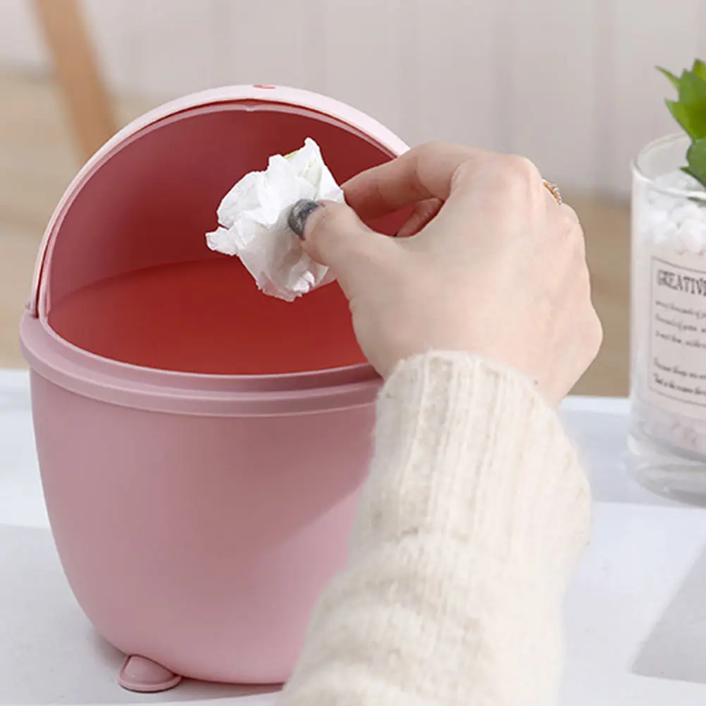 

Desktop Trash Small Pink Garbage Can Lid PP Material Thick Kitchen Living Room Bedroom Cartoon Ash Bin Flip Type Lidded