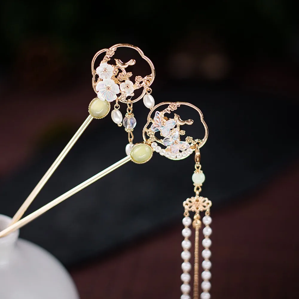 Luxury Fairy Sweet Elegant Flower Exquisite Tassel Chinese Style Tassel Hair Fork Ancient Hair Stick Women Butterfly Hair Stick