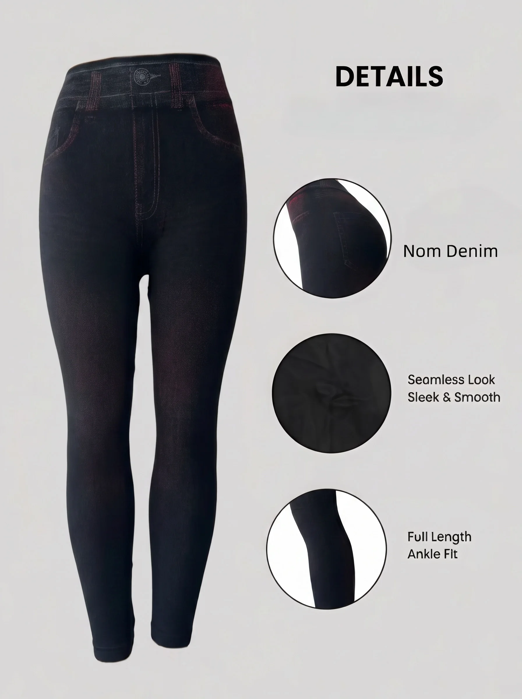 Damen Rot-Schwarz Farbverlauf Gewaschene Faux-Denim Knöchellange Leggings Weiche Modische Stretch-Hose – Detail 3