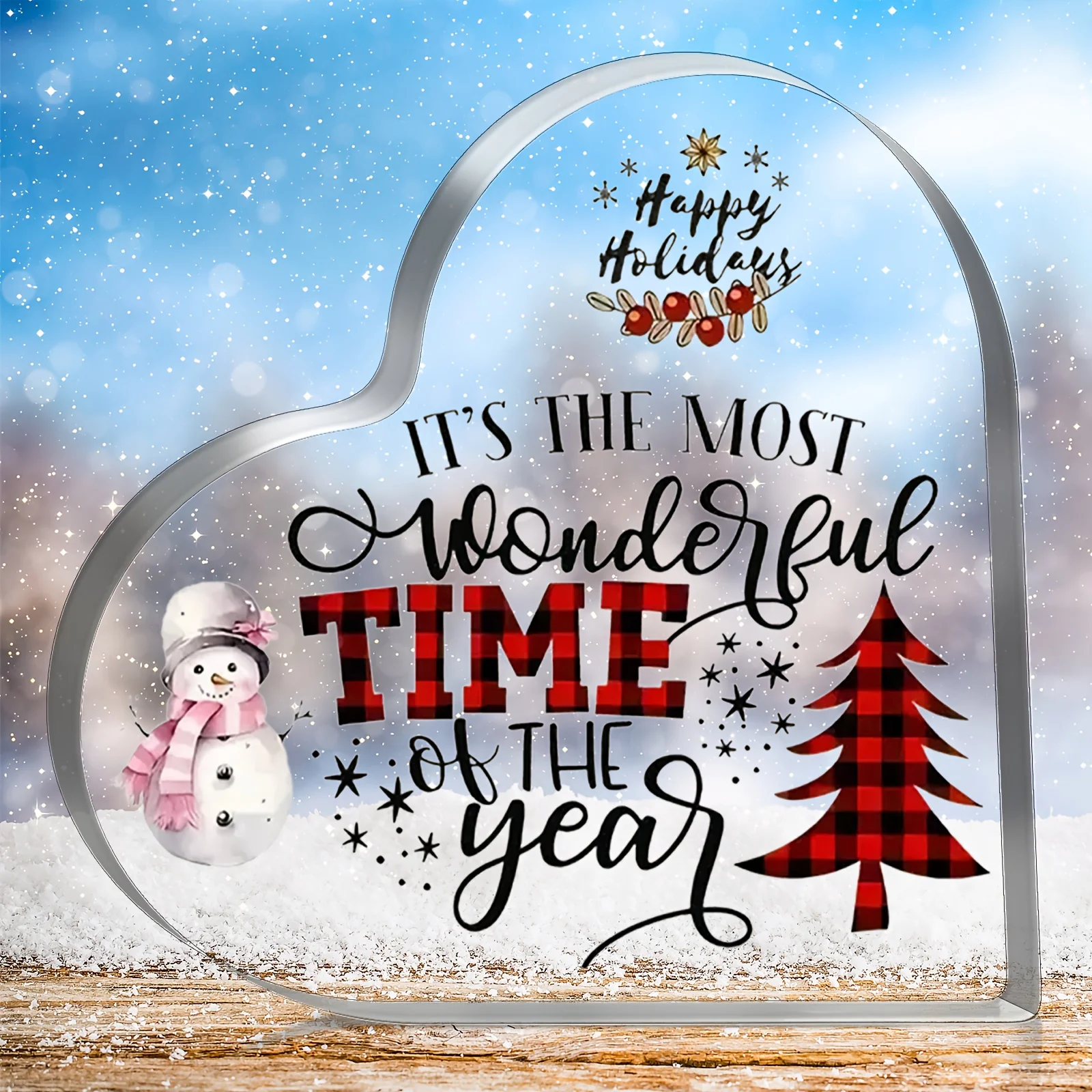 2D Flat, 1pc, [Christmas Decoration] Happy Holidays Acrylic Ornament Snowman Christmas Tree Pattern Holiday Desktop Atmosphere Artifact! Warm Living Room/office Decorations, Holiday Greetings, Acrylic Signs, Employee and Customer Appreciation Gifts