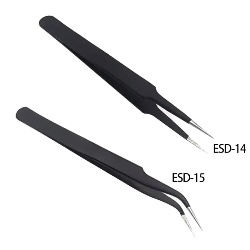 Пинцеты из углеродистой стали 28GF ESD-15/ESD-14, прецизионные пинцеты, антистатические пинцеты с изогнутыми кончиками для
