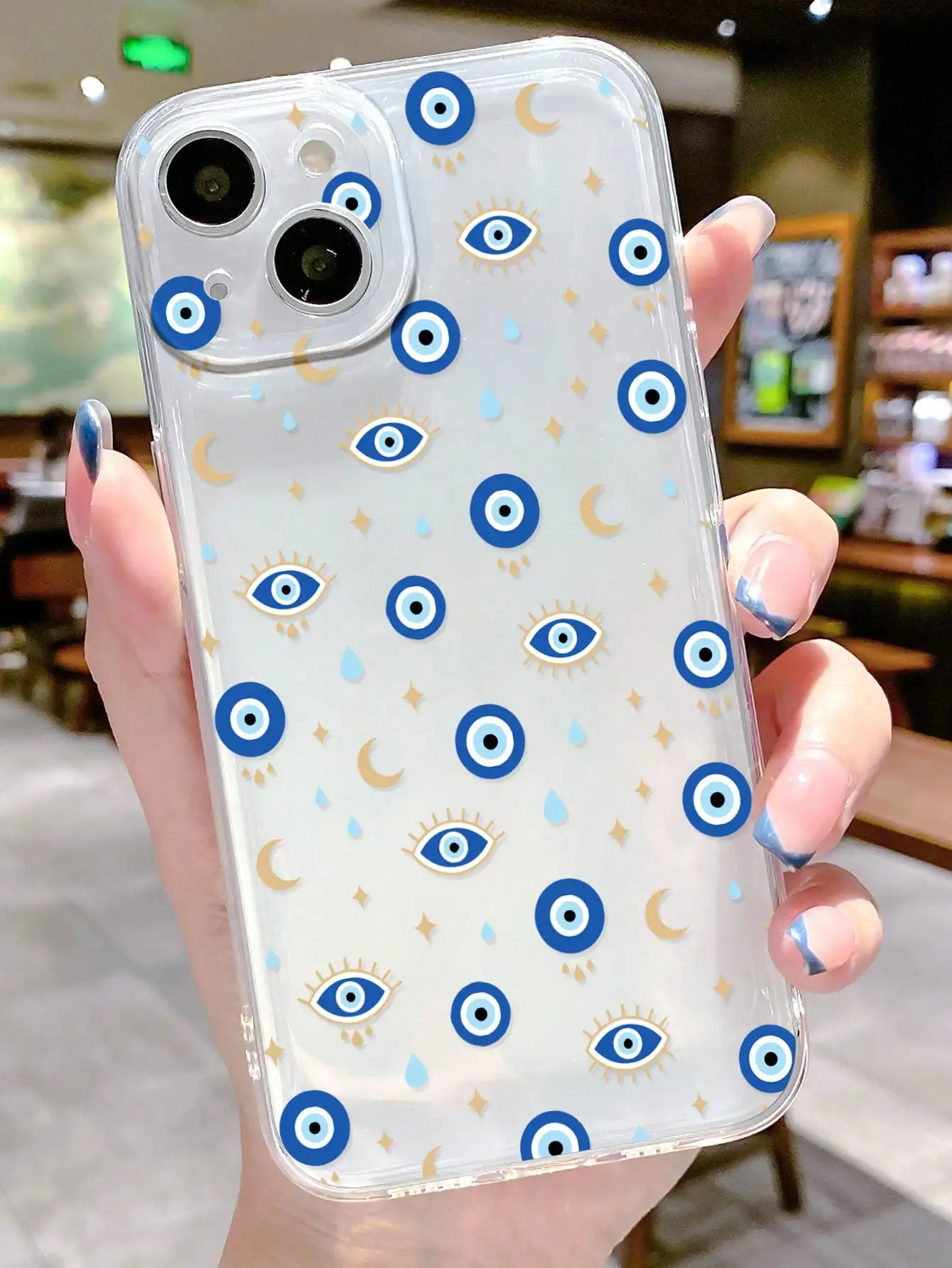 Evil Eye Minimalist Evil Eye Teardrop Moon Design Transparent Shockproof Soft Phone Case for IPhone 16 15 14 13 12 11 Pro Max