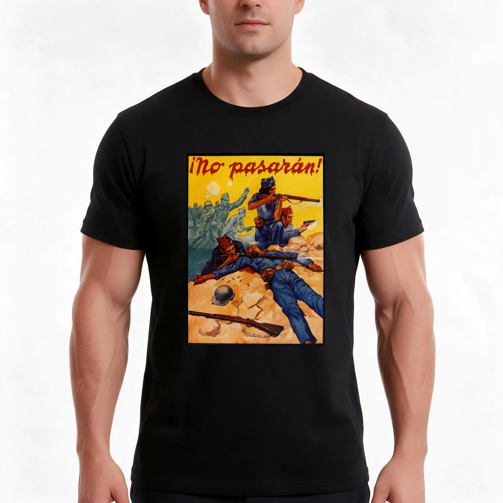 No pasaran T-Shirt, Summer Casual Cotton Tee, Oversized Streetwear Tops, Vintage Graphic Print, Loose Fit Short Sleeve