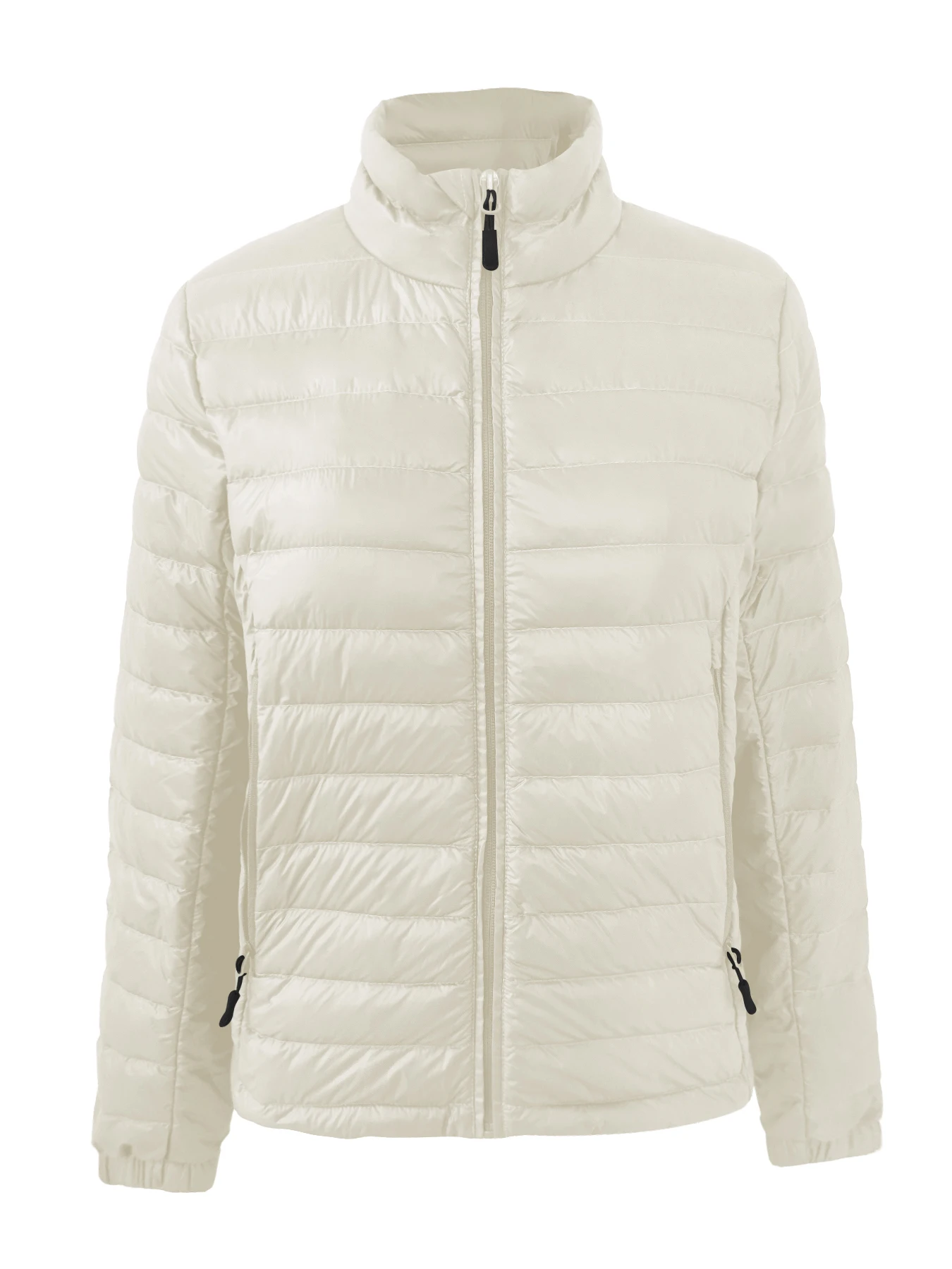 Womens Solid Color Lightweight Long Sleeve Puffer Jacket with Zipper Pockets and Inner Pockets