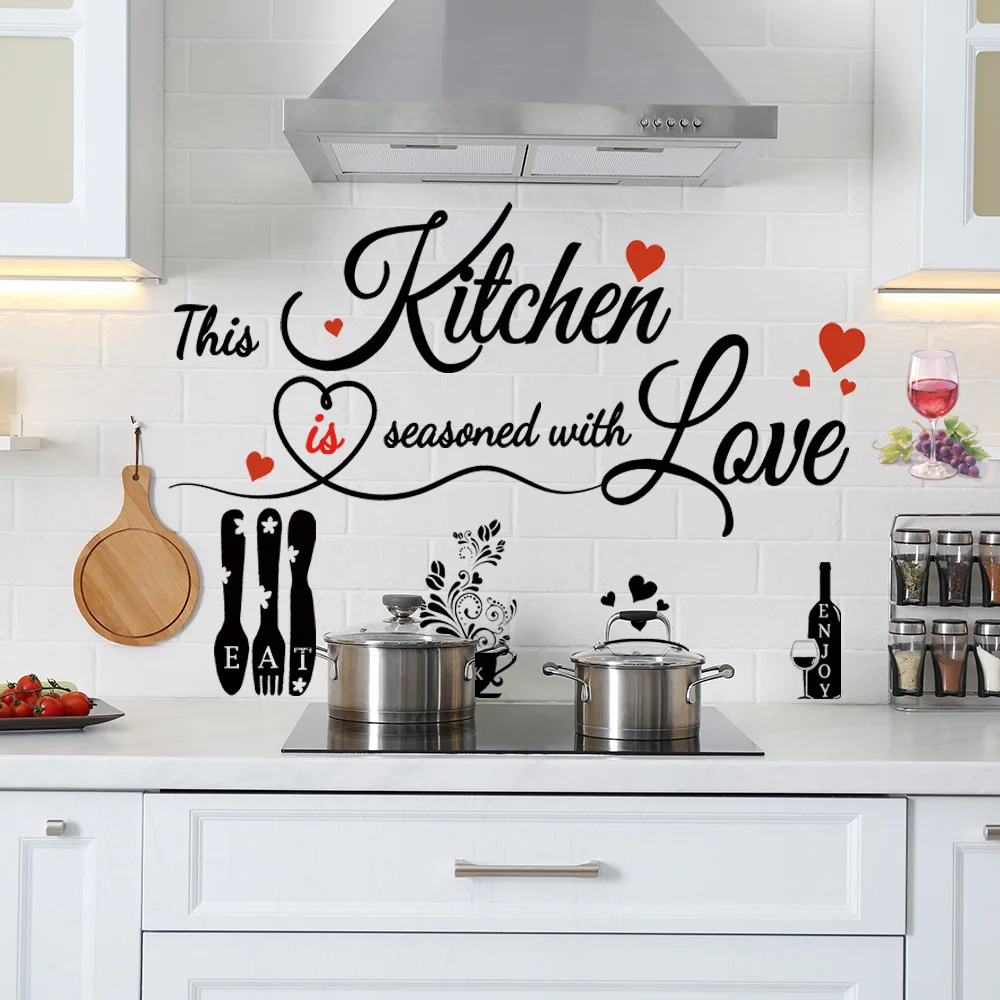 home decoration self adhesive love kitchen wall sticker removable kitchen wall art decal image 5