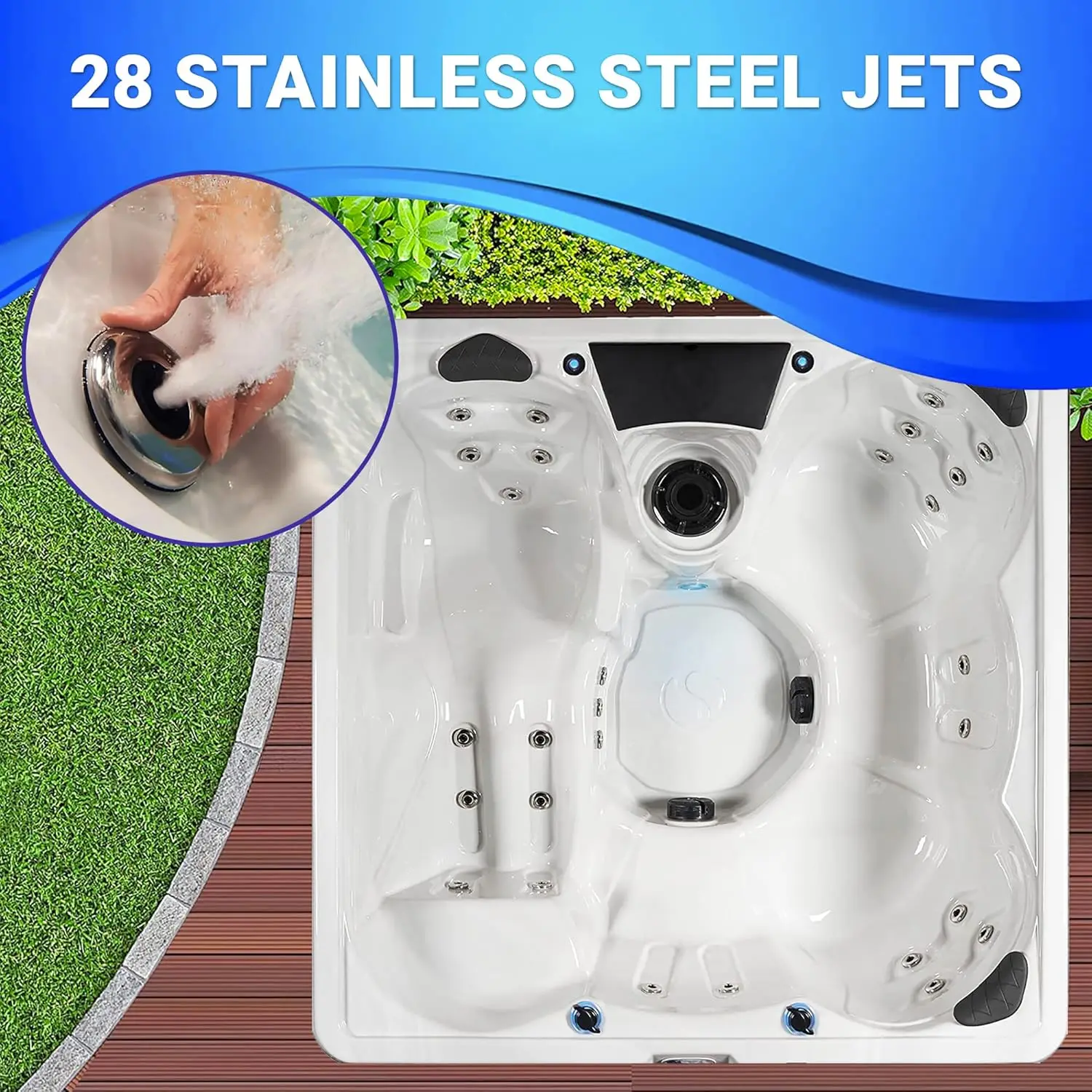 Essential Outdoor Hot Tub, 28-Jet Edgewater® Hot Tubs, Seats 5-6, With Lounger, Seating With Passive Therapy And Soothing