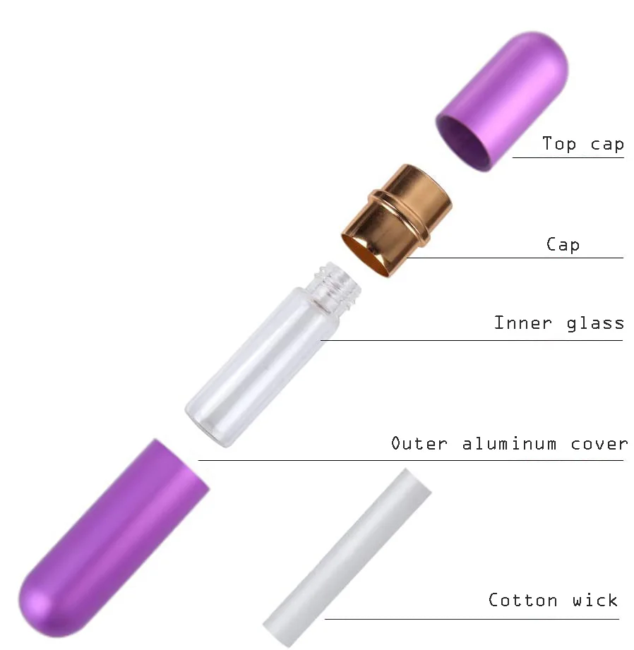 Vara inaladora nasal de alumínio com Cotton Wicks, Tubo vazio em branco, Aromaterapia com óleo essencial, 8 18 28 Conjunto