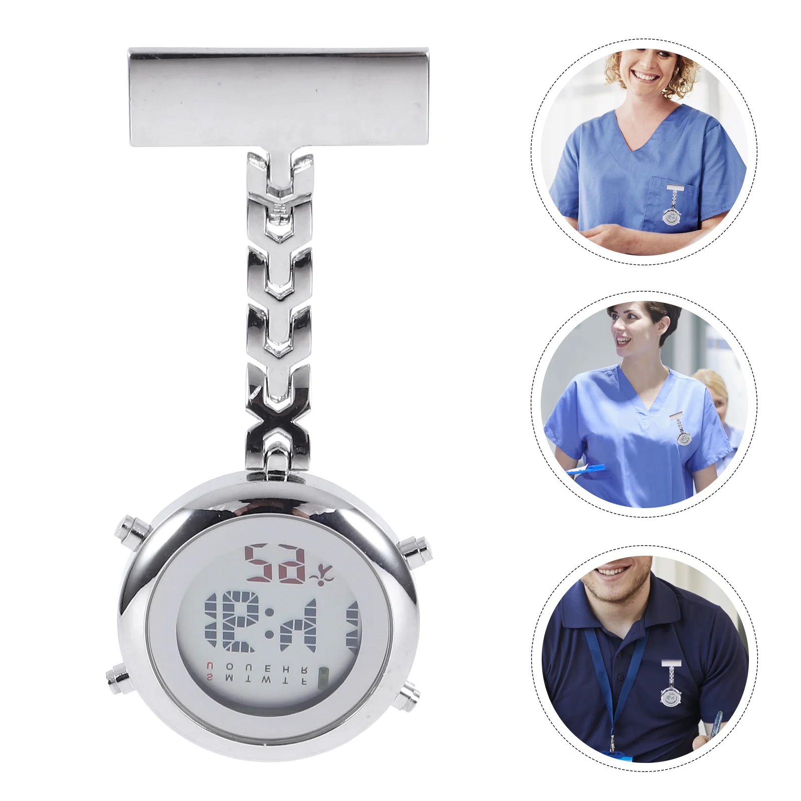 

Nurse Table Hand Washable Watch Portable Carabiner Digital Alloy Watches Mirror Material: Ordinary Glass Badge