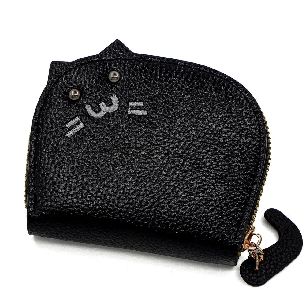 Elegant Women Small Wallet Coin Purse Card Holder Female Hand Wallet Cute Cat Girl PU Leather Mini Purse with Card Slot