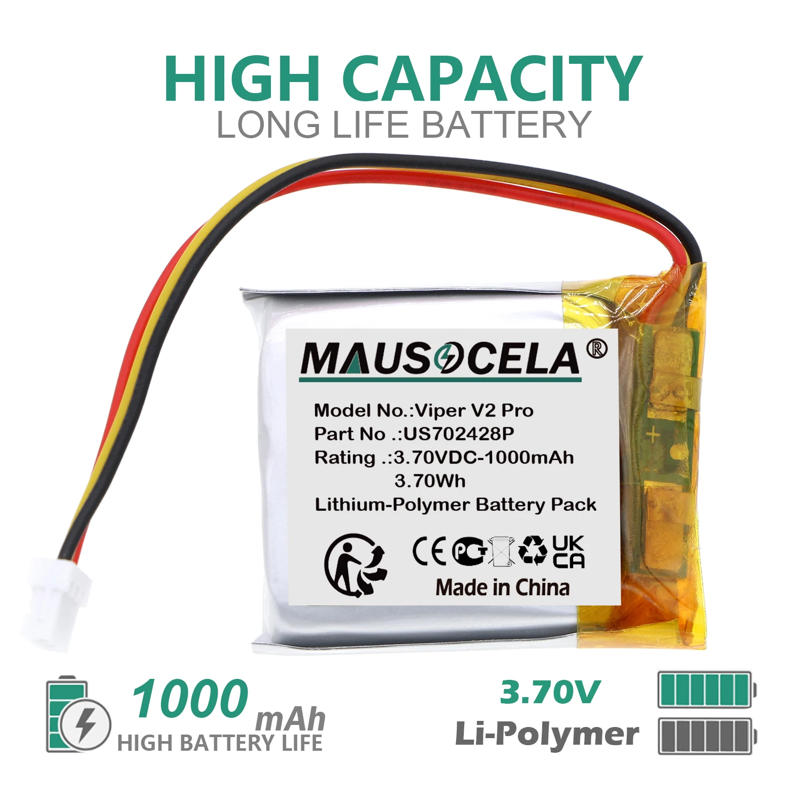 1000mAh Keyboard,Mouse Battery For RAZER:US702428P,Viper Ultimate,RC30-030501,Viper V2 Pro,RZ01-0439,Cobra Pro,Deathadder V3 Pro