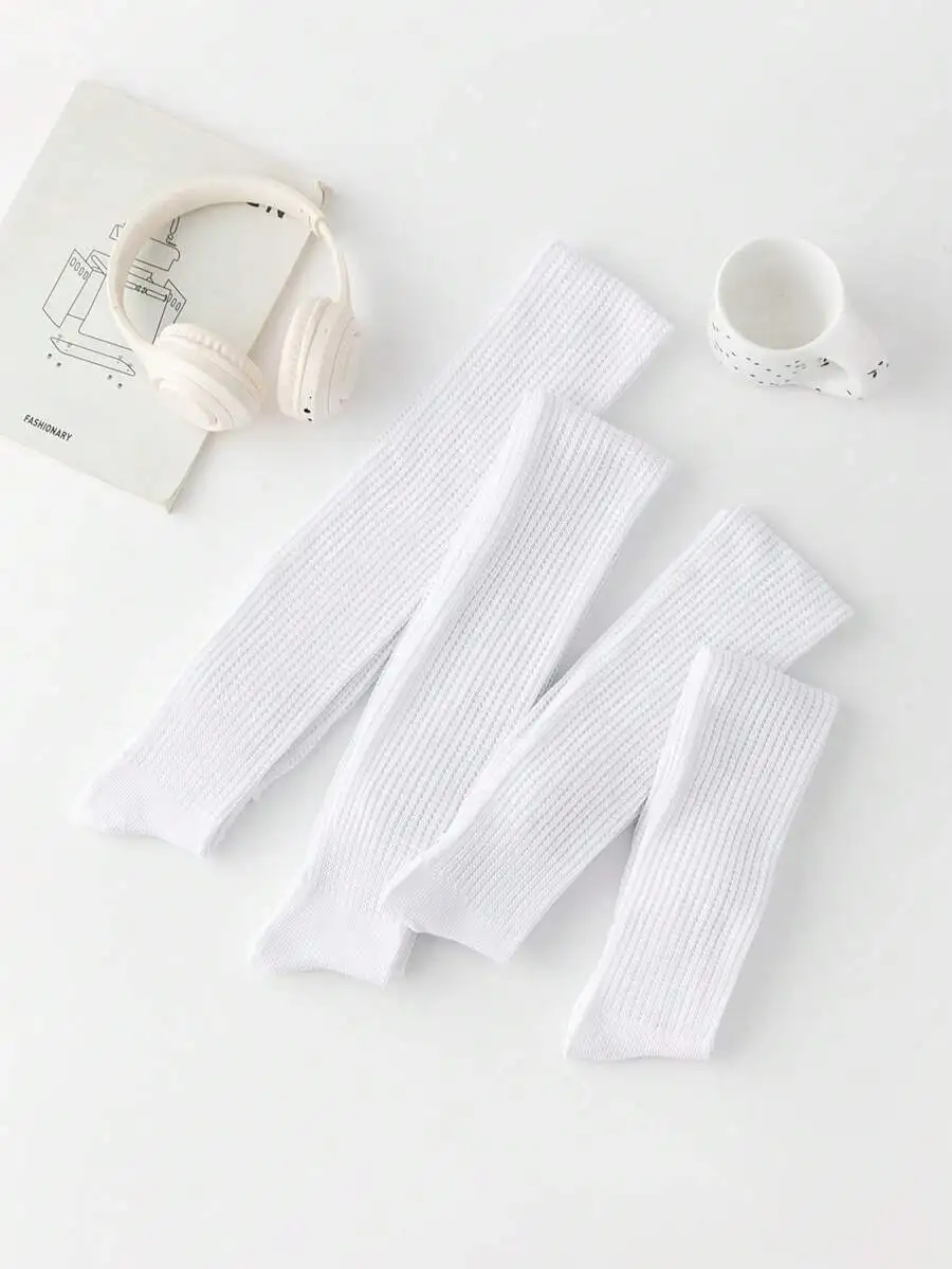 Calcetines blancos de punto hasta la rodilla para mujer, calentadores de piernas sueltos hasta el muslo, cómodos para uso diario