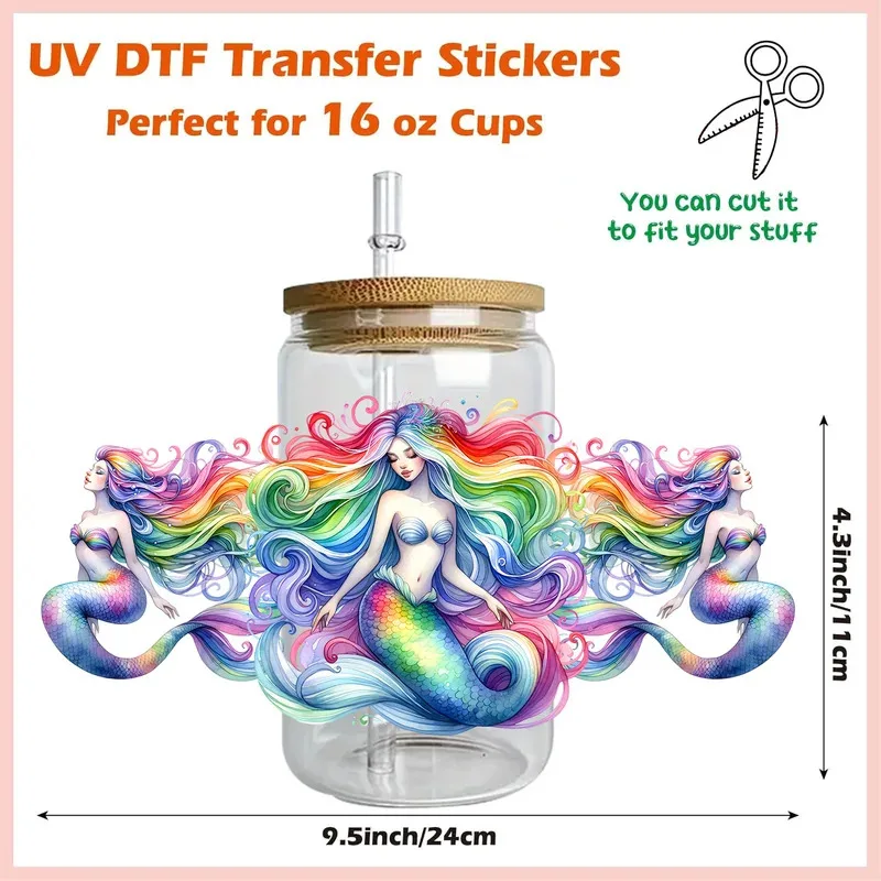 

26 Style Popular Beautiful Cute Mermaid Artwork UV Party DIY Decals 3D transfer uvdtf tumbler seal stickers 16oz uv dtf cup wrap