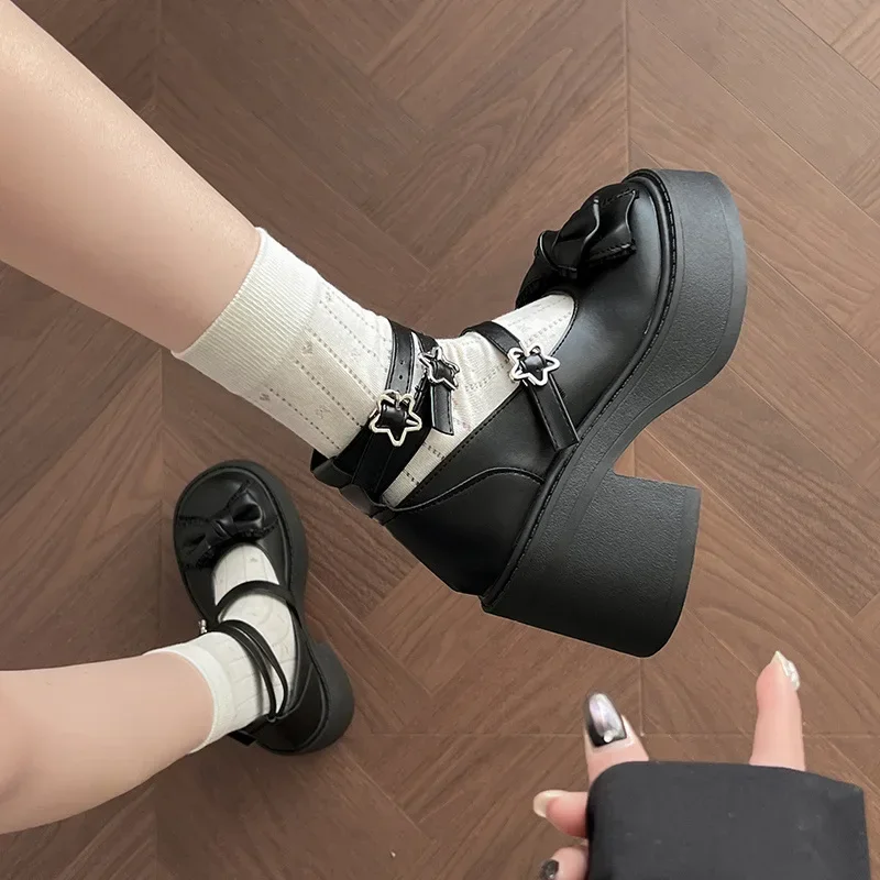 

2026 New Platform Thick Bottom Women Lolita Mary Jane Shoes Butterfly-knot Buckle Strap Shoes Ladies Elegant Heel Dress Pumps