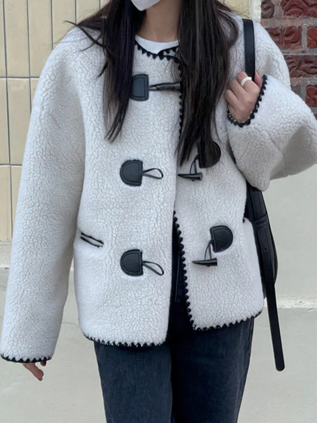 

Корейское круглое Ne Cute Agel женское теплое пальто из меха и кожи с внутренним теплым пальто с клапаном, зимняя верхняя одежда