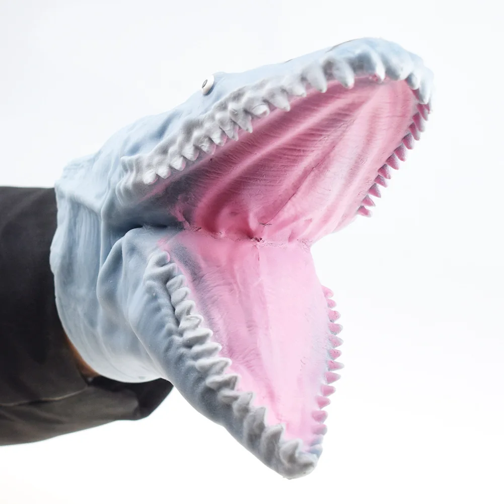 Novelty Funny TPR Plastic Blue And Gray Dinosaur Sea Fish Shape Hand Puppet Gloves Toys Storytelling Dolls Props Mischief Toys