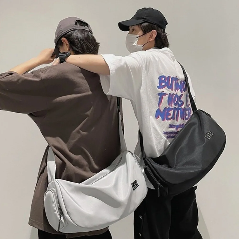 Large Capacity Nylon Shoulder Bag Harajuku Korean Style Canvas Dumpling Bag Solid Color Commute Sports Crossbody Bag Streetwear
