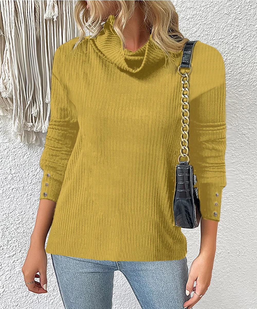 2024 Autumn And Winter Women's High Neck Knitted Sweater Solid Color Pullover Loose Casual Long Sleeve Sweaters Women's Clothing