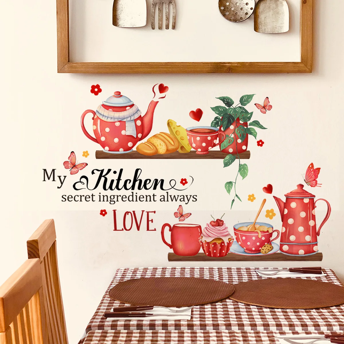 New creative Kitchen dessert teapot wall stickers Kitchen decoration wall decorative beautification stickers sell well