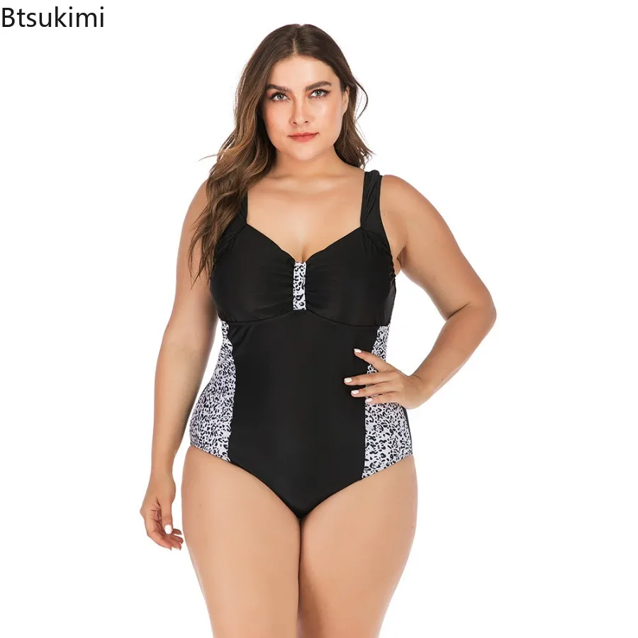 2025 nova sexy leopardo grande plus size roupa de banho feminina um pedaço maiô para senhora gorda praia fatos de banho biquini feminino