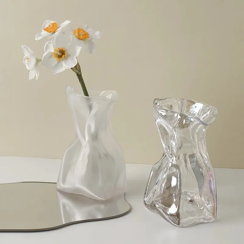 

CuteLife Aesthetic Modern Transparent Glass Flower Vase Living Room Home Decoration Table Vase Ins Wedding Hydroponic Plant Vase