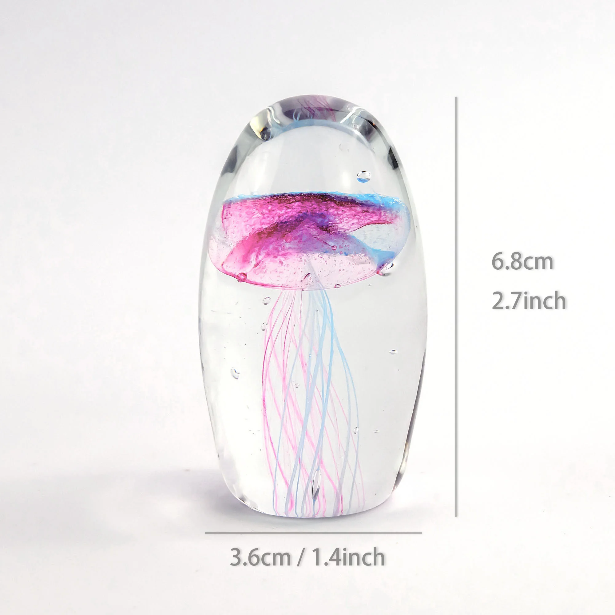 KANGMING handmade glass jellyfish paper weight-combination of pink and blue, luminous Ocean inspired decoration